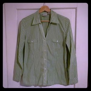 Chico’s Green and White Pinstripe Button Down